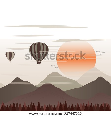 Balloon Travel across Valley Landscape vector