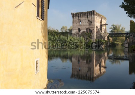 View of the Visconteo\'s bridge at Borghetto, one of the most beautiful place of Italy. Taken on September 22th, 2014.