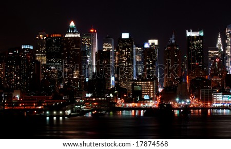 new york skyline night. stock photo : New York skyline