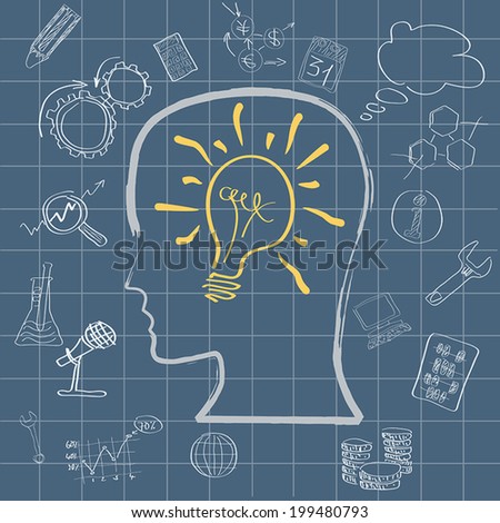 Vector light bulb in head Concept of idea for the work Vector light bulb in head Concept of idea for the work