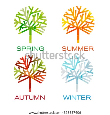 Four trees as seasons. Spring, summer,autumn and winter