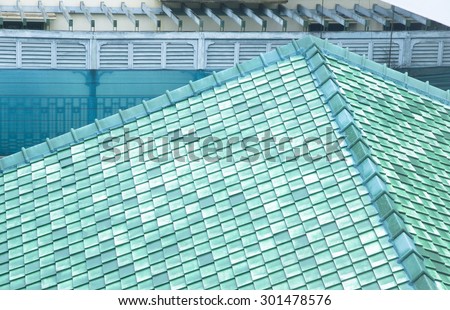 roof tile ocean green color with thailand classic style of architecture