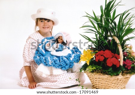 A scene of a girl and her doll on a white background