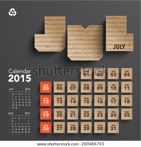 Vector 2015 Cardboard Calendar Design July Vector 2015 Cardboard Calendar Design July