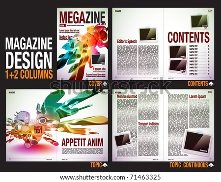stock vector : Magazine Layout Design Template with Cover + 6 pages (3 