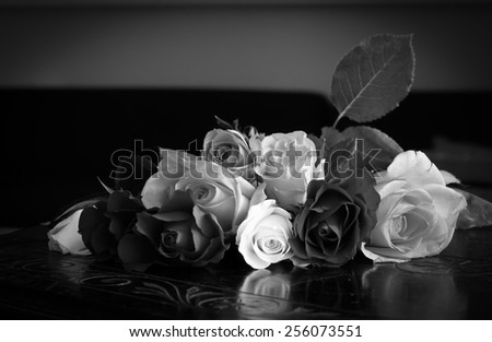 Roses on Vintage Table - Black and White