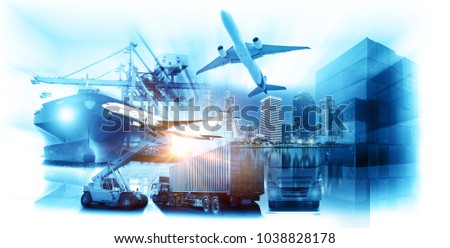 World map with logistic network distribution, Logistic and transport concept in front Industrial Container Cargo freight ship for Concept of fast or instant shipping, Online goods orders worldwide
