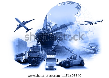 World map with logistic network distribution on background. Logistic and transport concept in front Industrial Container Cargo freight ship for Concept of fast or instant shipping, Online goods order
