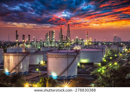 Oil and gas industry - refinery at sunset - factory - petrochemical plant
