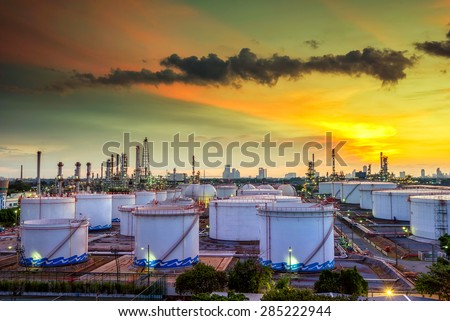 Oil and gas industry - refinery at sunset - factory - petrochemi