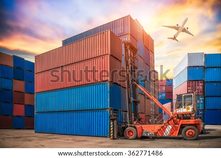 forklift handling container box loading for logistic concept
