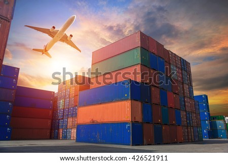 Containers shipping, container box loading for logistic Import Export concept