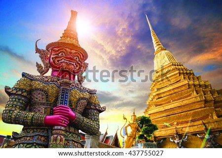 Wat Phra Kaew, Temple of the Emerald Buddha Wat Phra Kaew is one of Bangkok\'s most famous tourist sites and it was built in 1782 at Bangkok, Thailand