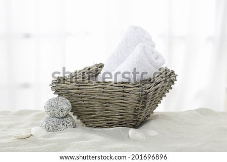 Towels, towel rolls in the basket