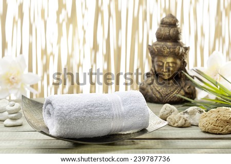 Bath accessories with golden buddha statue