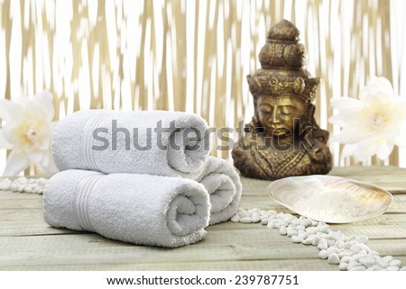 Bath accessories with golden buddha statue