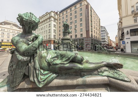 Women statue at Donnerbrunnen (fountain) in Vienna, Austria