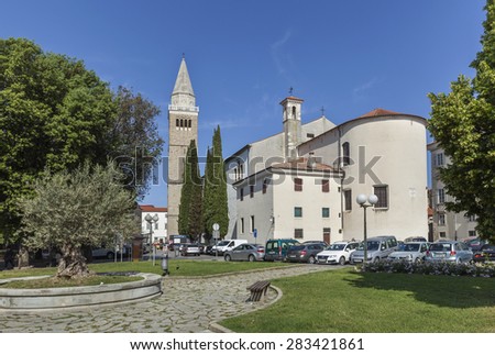 KOPER, SLOVENIA - MAY 30, 2015: Square Brolo with the Cathedral of the Assumption in Koper