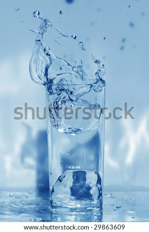 Ice splash in glass of  water