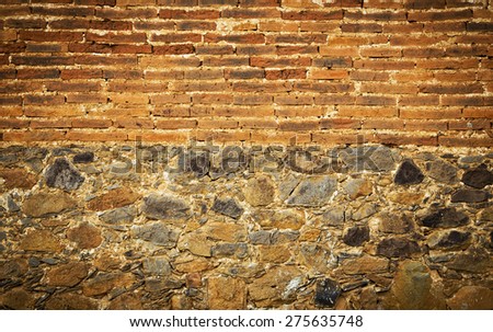 Grunge stile of brick wall vintage in old town on Mexico.