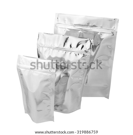 Foil package bag isolated on white with clipping path