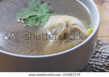 chicken soup, chicken soup on table background