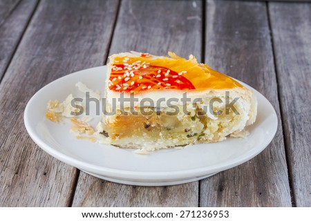 Chinese Pastry or Moon cake in plate on wood table, Chinese festival dessert