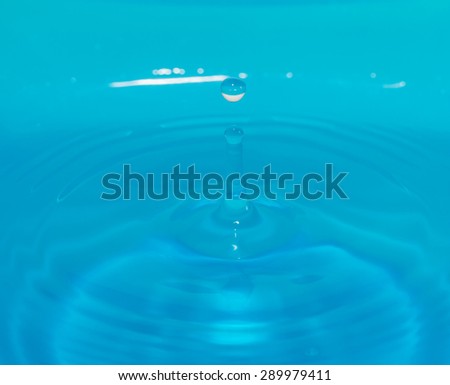 defocus blue water drop falling down.