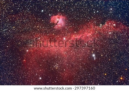 Seagull Nebula with Galaxy,Open Cluster,Globular Cluster, stars and space dust in the universe long expose.