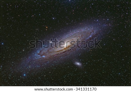 Andromeda Galaxy M31 with  Nebula ,Open Cluster,Globular Cluster, stars and space dust in the universe long expose.