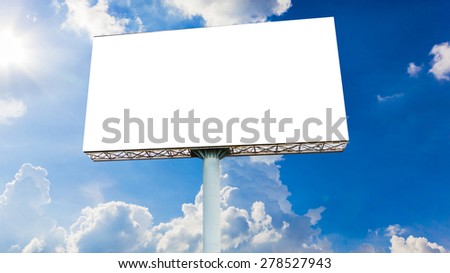 Blank billboard with cloudy, blue sky  background.