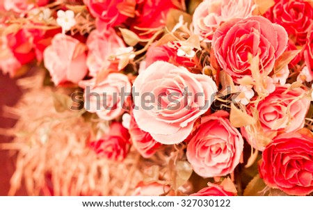 Blurred of Bouquet roses soft blur background in vintage style.