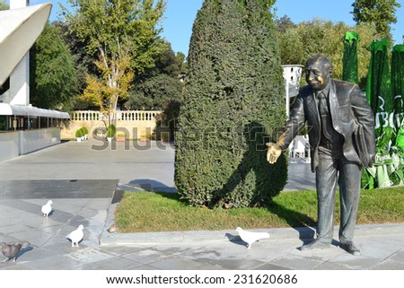 Baku, Azerbaijan - November 07, 2014: Sculpture of the friendly man in the seaside boulevard