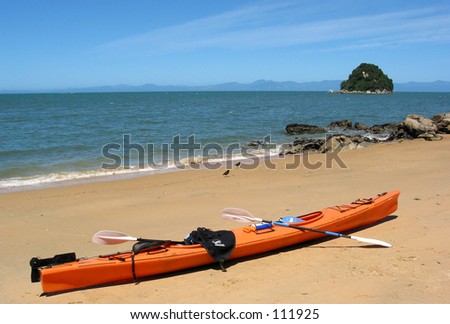 Sea Kayak beached in Abel Tasman National Park, New zealand