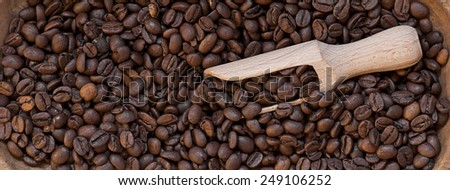 Closeup of coffee beans. Warm natural light. Selective focus