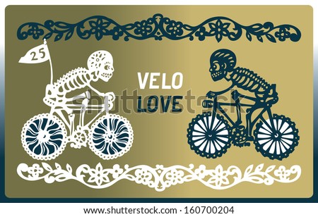 Two skeletons on bicycles rush to meet each other Two skeletons on bicycles rush to meet each other