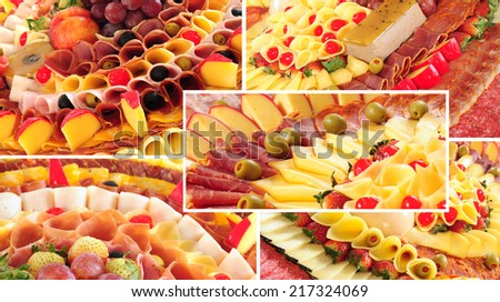 Display with ham,cheese and fruits