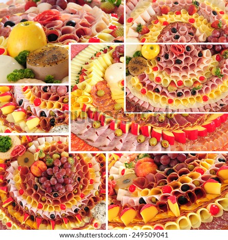 Display with ham,cheese and fruits