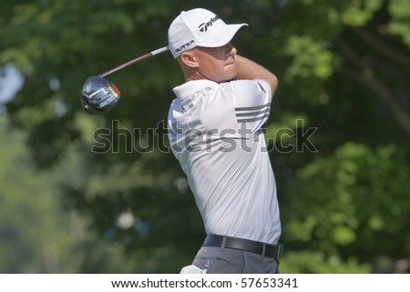 TORONTO, ONTARIO - JULY 21: Australian golfer Nathan Green follows his tee shot during a pro-am event at the RBC Canadian Open golf on July 21, 2010 in Toronto, Ontario.