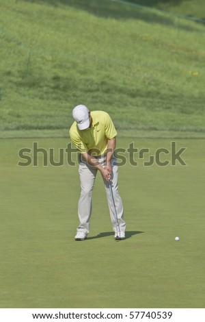 TORONTO, ONTARIO - JULY 21:English golfer Paul Casey putts during a pro-am event at the RBC Canadian Open golf on July 21, 2010 on Toronto, Ontario.