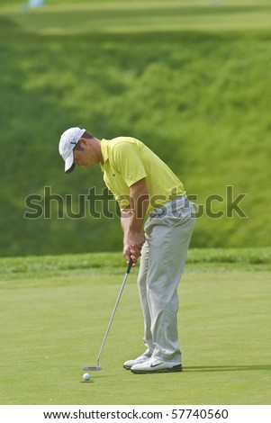 TORONTO, ONTARIO - JULY 21:English golfer Paul Casey putts during a pro-am event at the RBC Canadian Open golf on July 21, 2010 on Toronto, Ontario.