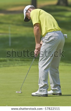 TORONTO, ONTARIO - JULY 21:English golfer Paul Casey putts  during a pro-am event at the RBC Canadian Open golf on July 21, 2010.