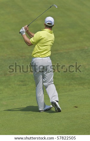 TORONTO, ONTARIO - JULY 21: English golfer Paul Casey follows his tee shot during a pro-am event at the RBC Canadian Open golf on July 21, 2010.