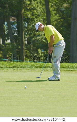 TORONTO, ONTARIO - JULY 21 : English golfer Paul Casey putts during a pro-am event at the RBC Canadian Open golf July 21, 2010 in Toronto, Ontario