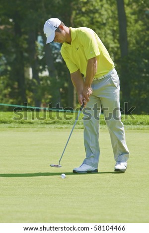 TORONTO, ONTARIO - JULY 21 : English golfer Paul Casey putts during a pro-am event at the RBC Canadian Open golf on July 21, 2010 in Toronto, Ontario