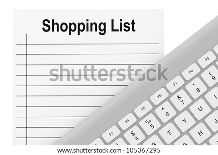 Shopping List with computer keyboard on a white background