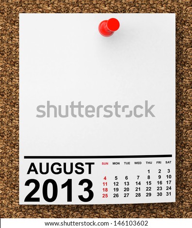 Calendar August 2013 on blank note paper with free space for your text Calendar August 2013 on blank note paper with free space for your text