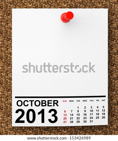 Calendar October 2013 on blank note paper with free space for your text Calendar October 2013 on blank note paper with free space for your text