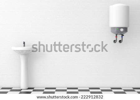 Washbasin with Water Heater in front of a white wall