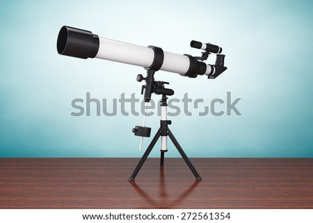 Old Style Photo. Silver Telescope on Tripod on a table